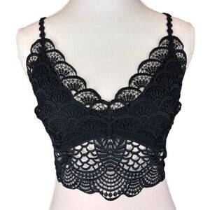 Free People Intimately Black Crochet Lace Longline Bralette XS Boho Festival NEW